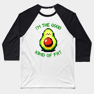 Pixelated Avocado: Retro 8-Bit Health Humor Baseball T-Shirt